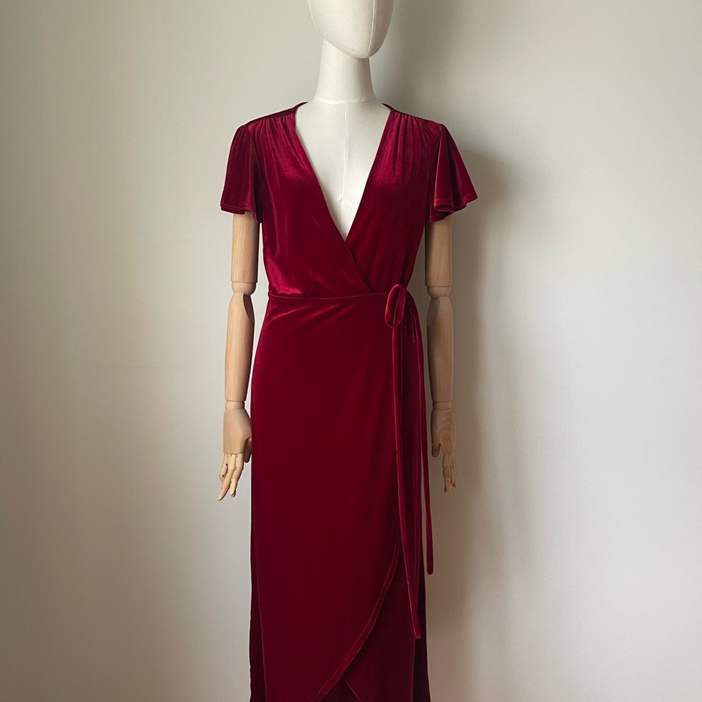 BHLDN Thrive Red Velvet Wrap Dress small - Picture 7 of 7